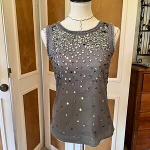 Ann Taylor Loft Sleeveless Mauve Gray Sequin Dressy Top Size 0